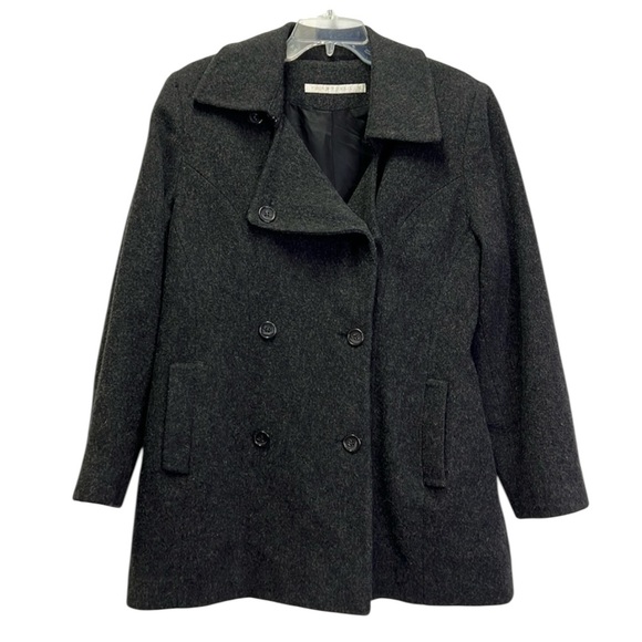 Perry Ellis Gray Women’s 100% Merino Wool Pea Coat SZ: 12 - Picture 1 of 6
